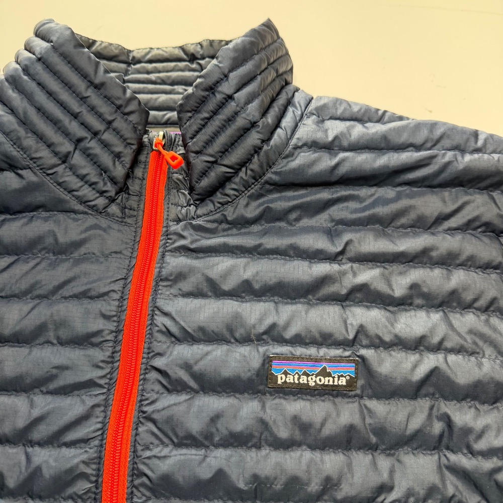 PATAGONIA Down Sweater Jacket Navy Blue Orange Full Zip Men's Size Large - Picture 3 of 12
